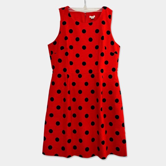 NEW J. Crew Red Dress with Navy Polka Dots - Picture 3 of 7
